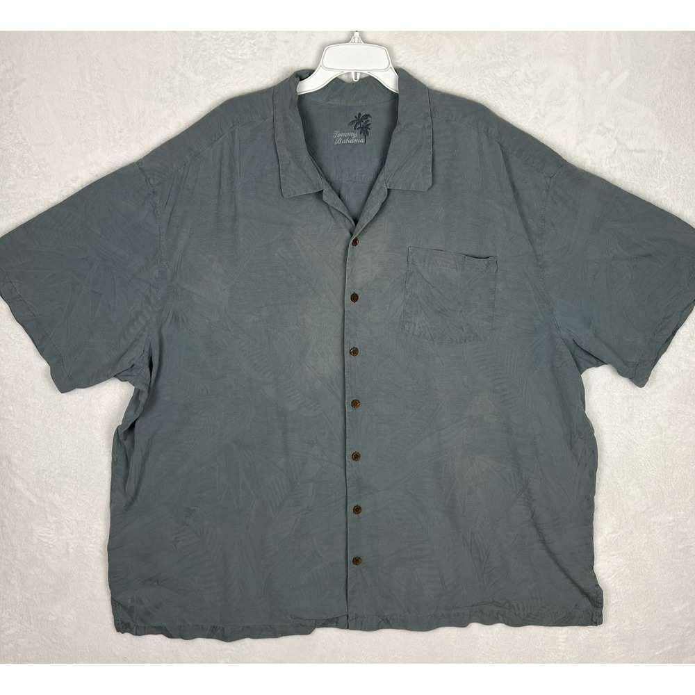 Tommy Bahama Hawaiian Shirt Mens 4XB‎ Button Up Gray Pocket Floral Silk Big Tall
